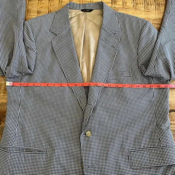 Vintage Orvis Gingham Check Blazer Mens 46R Navy Tan Sport Coat Union Made USA - Picture 15 of 16